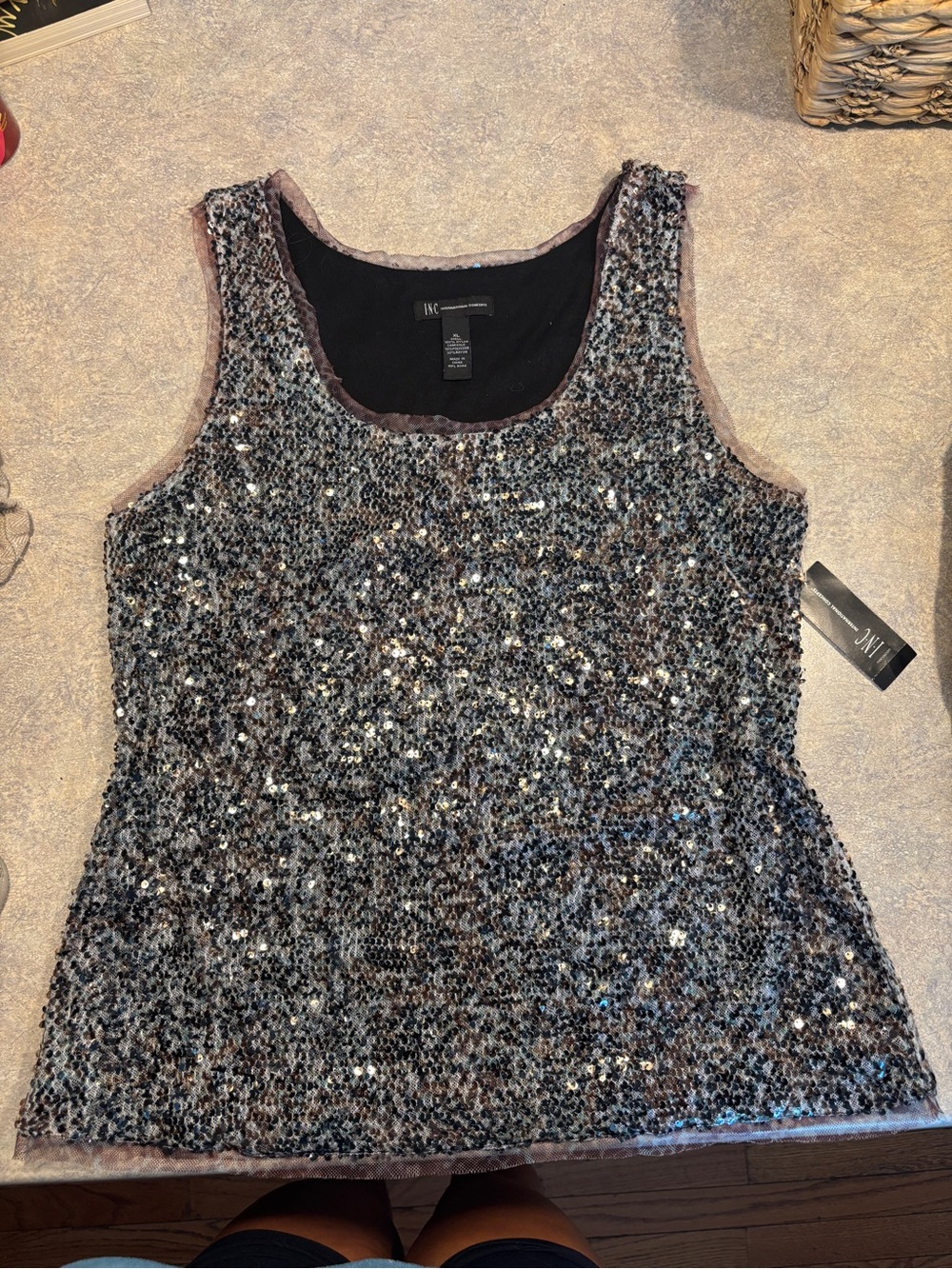 INC International Concepts Silver Sequin Scoop Neck Tank